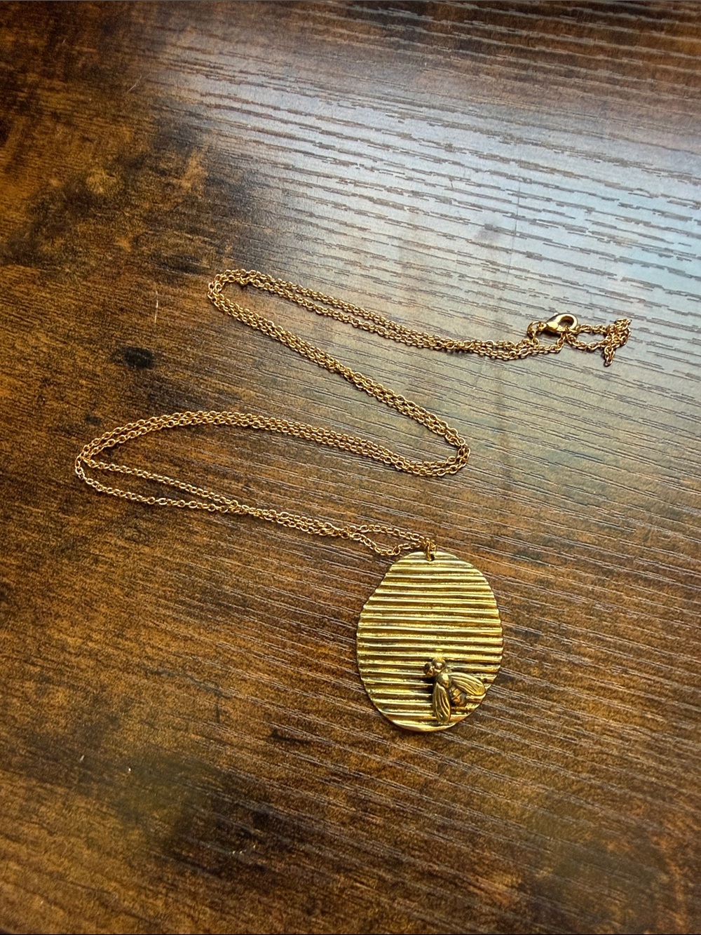 Gold-Tone Textured Disc Pendant Necklace - Women Jewelry fly on Chip defy brass